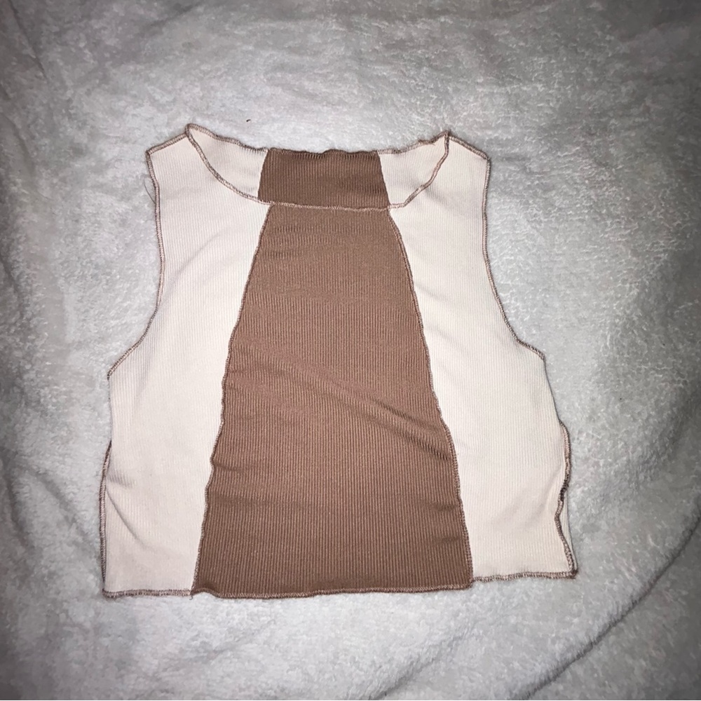 Half cream, half brown crop top, tank top from SHEIN in a size medium